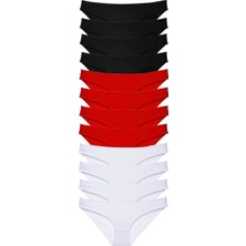 12 Adet Süper Eko Set Likralı Kadın Slip Külot Siyah Kırmızı Beyaz