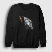 Presmono Unisex Siyah Spray Astronaut Space Astronot Uzay Sweatshirt