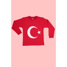 Beberium Çocuk Uzun Kollu Ay Yıldız Baskılı Tişört Kırmızı