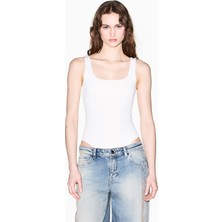 Armani Exchange Kadın Dokuma Kumaş Slim Fit Kare Yaka Askılı Beyaz Body XW001173 AF14668-U1003