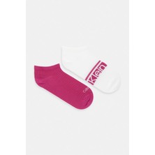 Calvin Klein Kadın Yumuşak Pamuklu Logo Detaylı Düşük Bilekli Ikili Paket Beyaz-Pembe Çorap C701238129-003