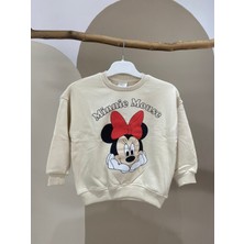 Noble Kids Kız Çocuk Minnie Mouse Baskılı Sweatshirt Bej