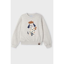 Noble Kids Kız Çocuk Nakışlı Bisiklet Yaka Sweatshirt Krem