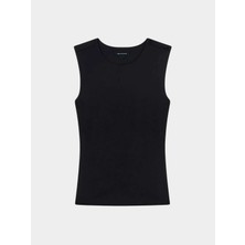 Armani Exchange Kadın Normal Kalıp Kolsuz Dokuma Kumaş Siyah T-Shirt XW002361 AF14668-UC001