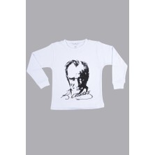 Beberium Çocuk Uzun Kollu Tişört Atatürk Baskılı Beyaz