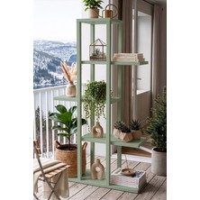 Robin Home Saksılık Saksı Standı Dekoratif Çiçeklik Rafı Ahşap Kayın Iskelet 5 Raflı 106CM Ihlamur Yeşili
