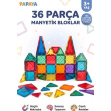 Papaya 36 Parça Manyetik Yapı Blokları - Manyetik Blok Oyuncak Mıknatıslı Stem Eğitici Set