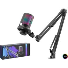 Hadron ME6S35B Gaming Rgb Mikrofon Seti Boom Mikrofon Kolu Type-C 192KHZ 24BIT Siyah
