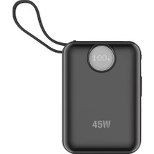 S-Link G450 20000MAH PD45W+QC3.0 Dahili Kablolu Siyah LCD Taşınabilir Pil Şarj Cihazı Powerbank