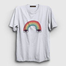 Presmono Unisex Beyaz Eyes Rainbow Gökkuşağı T-Shirt