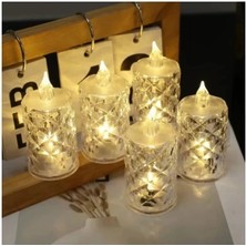 LED Mum Şeffaf Kristal LED Mum Pilli Alevsiz Çay Mumu Düğün Doğum Günü Ortam Işığı Mini