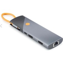 Hadron HDX7878 Type-C Combo Hub Pd 100W HDMI 4K 60Hz Dp Gigabit Lan Kart Okuyucu 9 Port 5 Gbps Gri