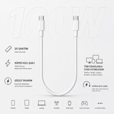 ScHitec 6A 100W Type-C to Type-C 25cm Süper Hızlı Data ve Şarj Kablosu Beyaz