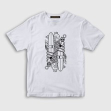 Presmono Unisex Çocuk Beyaz Surfer Kings Kral T-Shirt
