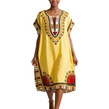 Ata Afrika Desenli Kaftan Elbise, Bol Kesim Dashiki Tunik Elbise, Günlük Etnik Desenli Kaftan Ev Elbisesi, Yazlık Rahat