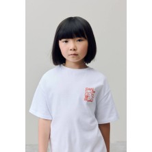 Noble Kids Kız Çocuk Kafe Temalı Sırt Baskılı Oversize Tişört Ekru