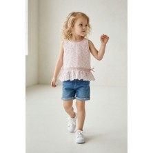 Kidsroom Kız Çocuk Fırfır Etek Uçlu Brode Bluz Pembe