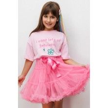 Le Mabelle Kız Çocuk Çiçek Baskılı Oversize Tişört Pembe