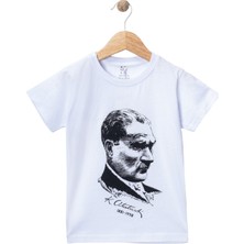 Beberium Çocuk Atatürk Baskılı Kısa Kollu Tişört Beyaz