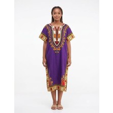 Ata Afrika Desenli Kaftan Elbise, Bol Kesim Dashiki Tunik Elbise, Günlük Etnik Desenli Kaftan Ev Elbisesi, Yazlık Rahat