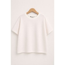 Noble Kids Kız Çocuk Çizgili Oversize Crop Tişört Pudra