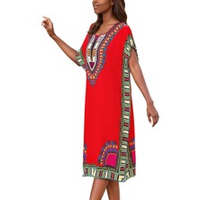 Ata Afrika Desenli Kaftan Elbise, Bol Kesim Dashiki Tunik Elbise, Günlük Etnik Desenli Kaftan Ev Elbisesi, Yazlık Rahat