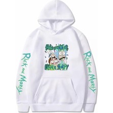 Tarzsokak Kapüşonlu Rıck And Morty Göğüs Baskılı Oversize Yeni Stil Erkek Hoodıe-Sweatshırt Beyaz