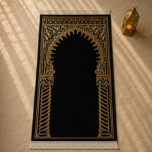 Belirtilmemiş Burma Sütun Mihrab Siyah Seccade | Lüks Kadife Namaz Halısı
