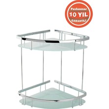 Çelik Banyo Paslanmaz Pirinç Karmina 2’li 22X22 cm Camlı Şampuanlık Süngerlik Köşelik