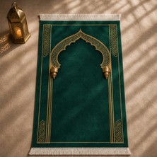 Belirtilmemiş Zümrüt Mihrab Yeşil Seccade | Lüks Kadife Namaz Halısı
