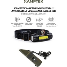 Kamptek Kamp Teknolojisi Kamptek Şarj Edilebilir LED Kafa Lambası ve Pusulalı Acil Durum Düdüğü Kamp Hayatta Kalma Kiti Acil Durum Kamp Seti