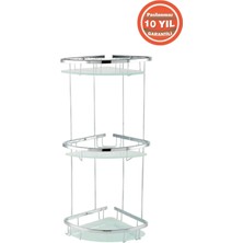 Çelik Banyo Paslanmaz Pirinç Karmina 3’lü 22X22 cm Camlı Şampuanlık Süngerlik Köşelik