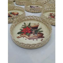 Eltanin %100 Doğal El Yapımı 1. Sınıf Mdf Tabanlı Kup Bardak ve Çiçek Temalı Dekoratif Rattan Sunum Tepsisi (30 Cm, 6 Cm, 2 Mm)