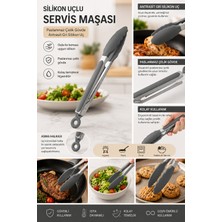 Doori Silikon Uçlu Paslanmaz Çelik Servis Maşası Isıya Dayanıklı Mutfak Maşası Salata Izgara Et Mangal Pişirme ve Servis Maşası