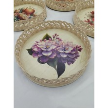 Eltanin %100 Doğal El Yapımı 1. Sınıf Mdf Tabanlı Leylak Temalı Dekoratif Rattan Sunum Tepsisi (30 Cm, 6 Cm, 2 Mm)