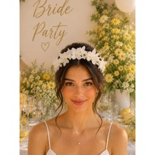 Bride Duvaklı Taç Bekarlığa Veda Parti Tacı Beyaz Çiçekli