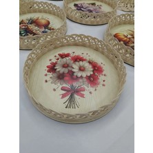Eltanin %100 Doğal El Yapımı 1. Sınıf Mdf Tabanlı Papatya Temalı Dekoratif Rattan Sunum Tepsisi (30 Cm, 6 Cm, 2 Mm)
