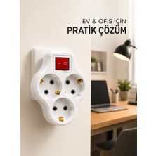 GRAYLINE Kablosuz Priz Çoğaltıcı 3 Çıkışlı Anahtarlı Kompakt Duvar Tipi Çoklayıcı