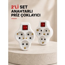 GRAYLINE Anahtarlı 3 Çıkışlı Priz Çoğaltıcı Ev Ofis Için Kablosuz 2’li Avantajlı Set