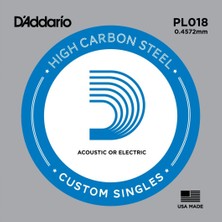 D'Addario Daddario PL018 Elektro ve Akustik Tek Tel Plain Steel 018