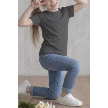 Kiagu Antrasit Kısa Kol Basic T-Shirt- Terletmeyen Esnek Kumaş Pamuklu Mevsimlik Antrasit Kısakol Kız Çocuk Tsort