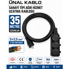 Ünal Kablo Sanayi Tipi Ağır Hizmet Uzatma Kablosu 35 Metre | 3x2.5 mm %100 Tam Bakır | Seldur Kauçuk 3'lü Grup Priz | Orel Kauçuk Fiş | IP54 IP44