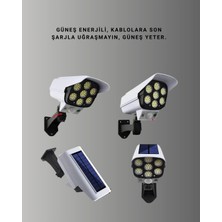 77 Led'li Güneş Enerjili Güvenlik Lambası ve Kukla Kamera - Hareket Sensörlü, 2400MAH Pilli