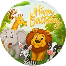 Parti Dükkanı Safari Hayvanlar Happy Birthday Folyo Balon 18 Inç 36 cm Çift Taraflı Baskı Helyum Uyumlu Doğum Günü Parti Balonu Jungle Temalı Parti Süsü