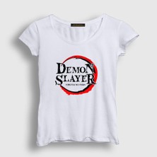 Presmono Kadın Beyaz Logo Iblis Avcısı Anime Demon Slayer Kimetsu No Yaiba T-Shirt
