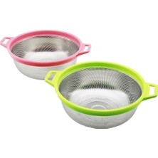 Semel 27CM Renkli Plastik Çerçeve - Kulplu Çelik Sepet Metal Süzgeç BX40