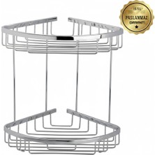 Çelik Banyo Paslanmaz Pirinç Zerrin 2'li 22*22 cm Şampuanlık Banyo Rafı
