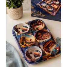 Han Cappadocia Collection Kapadokya Temalı Sunum Tepsili Metal Sosluk, Çerezlik, Kahvaltılık 6'lı Kase