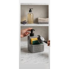 Bahrome Seramik-Şık Sıvı Sabunluk-700 ml-Beyaz sabunluk-Süngerlik ve Fırça bölmeli