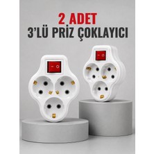 Poebgo Familys Direkt Duvar Prizine Takılan 3’lü Priz Adaptörü Anahtarlı Priz Çoklayıcı 2 Adet